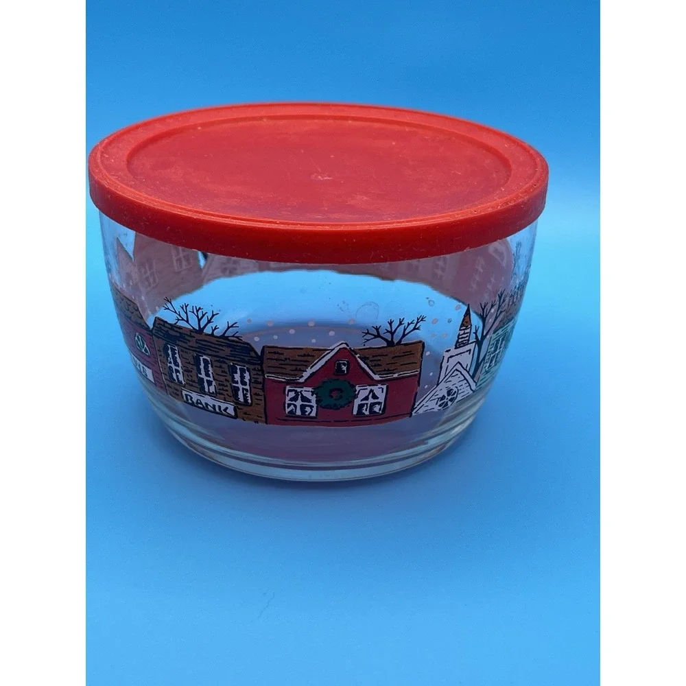 Libbey Bowl‎ Winter Village Scene Glass Candy Nut Dish Vtg Christmas